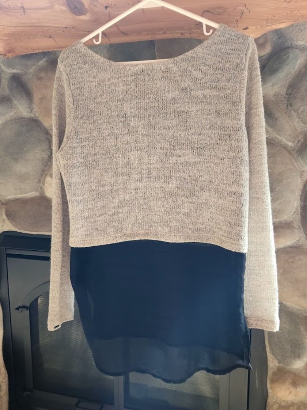 Dex Color-Block Sweater - Cream Knit & Black Chiffon - Size M! - Picture 2 of 3